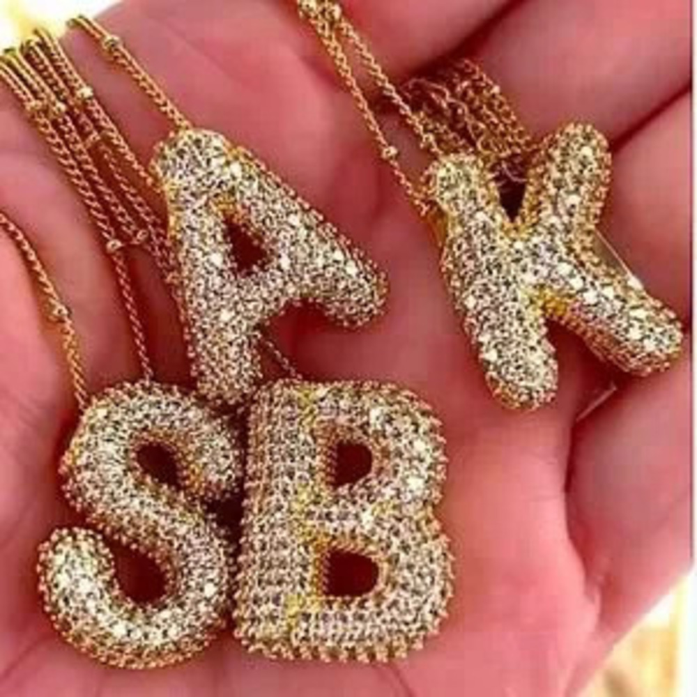 18K Gold Bubble Balloon Initial Necklace-Gold